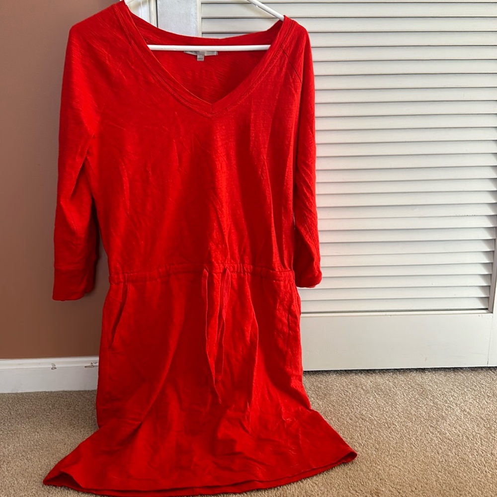 Womens GAP V-neck 100% Cotton Red Tie Waist Dress Size S